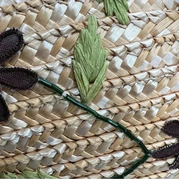 Unbranded Woven  Straw Raffia Beach Large Lined Floral Sequins‎ Tote Basket - Picture 12 of 15